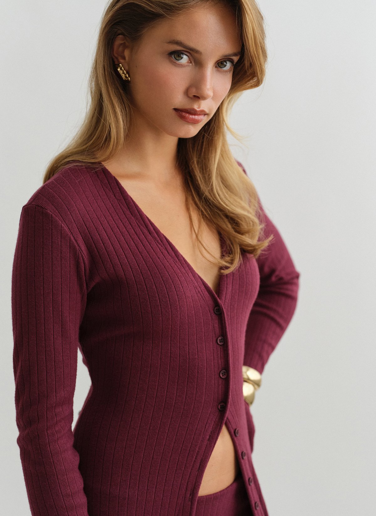 Γυναικεία ελαστική μακριά πλεκτή ριπ ζακέτα