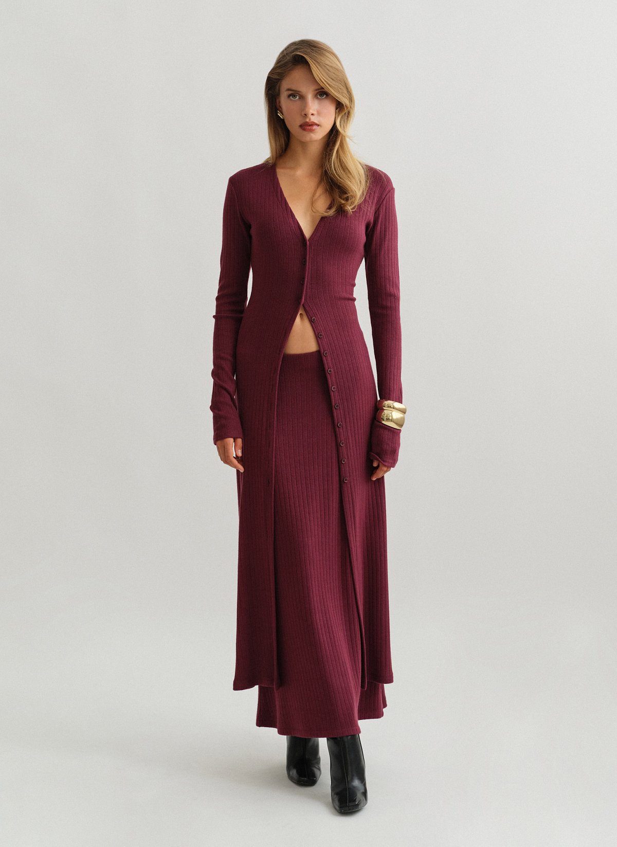 Γυναικεία ελαστική μακριά πλεκτή ριπ ζακέτα