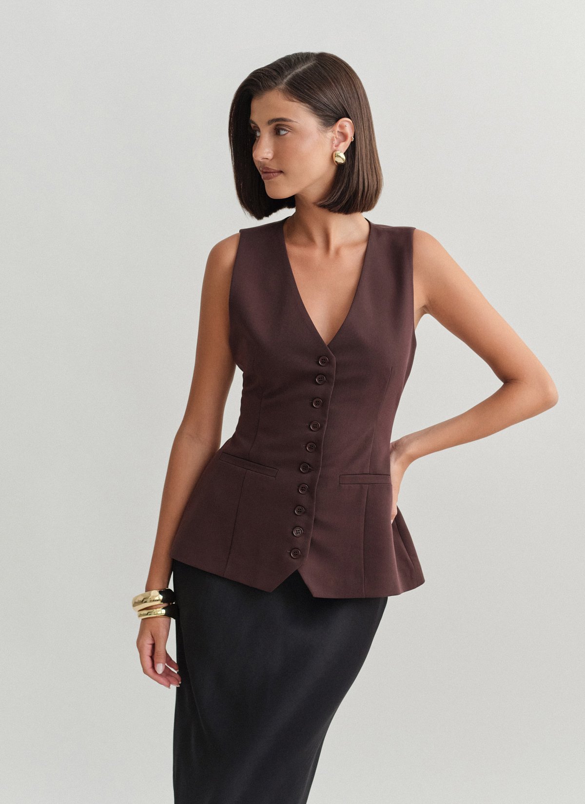 Γυναικείο μεσάτο υφασμάτινο γιλέκο με κουμπιά