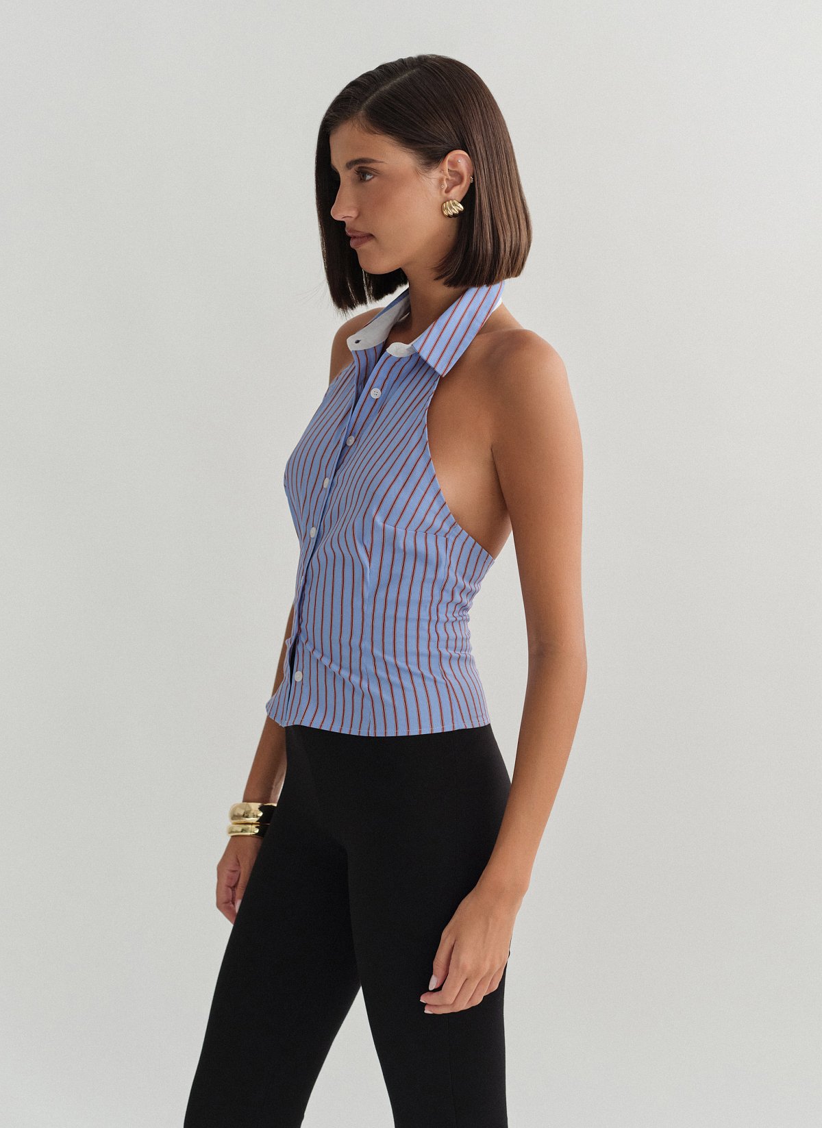 Γυναικείο ριγέ halter τοπ με γιακά