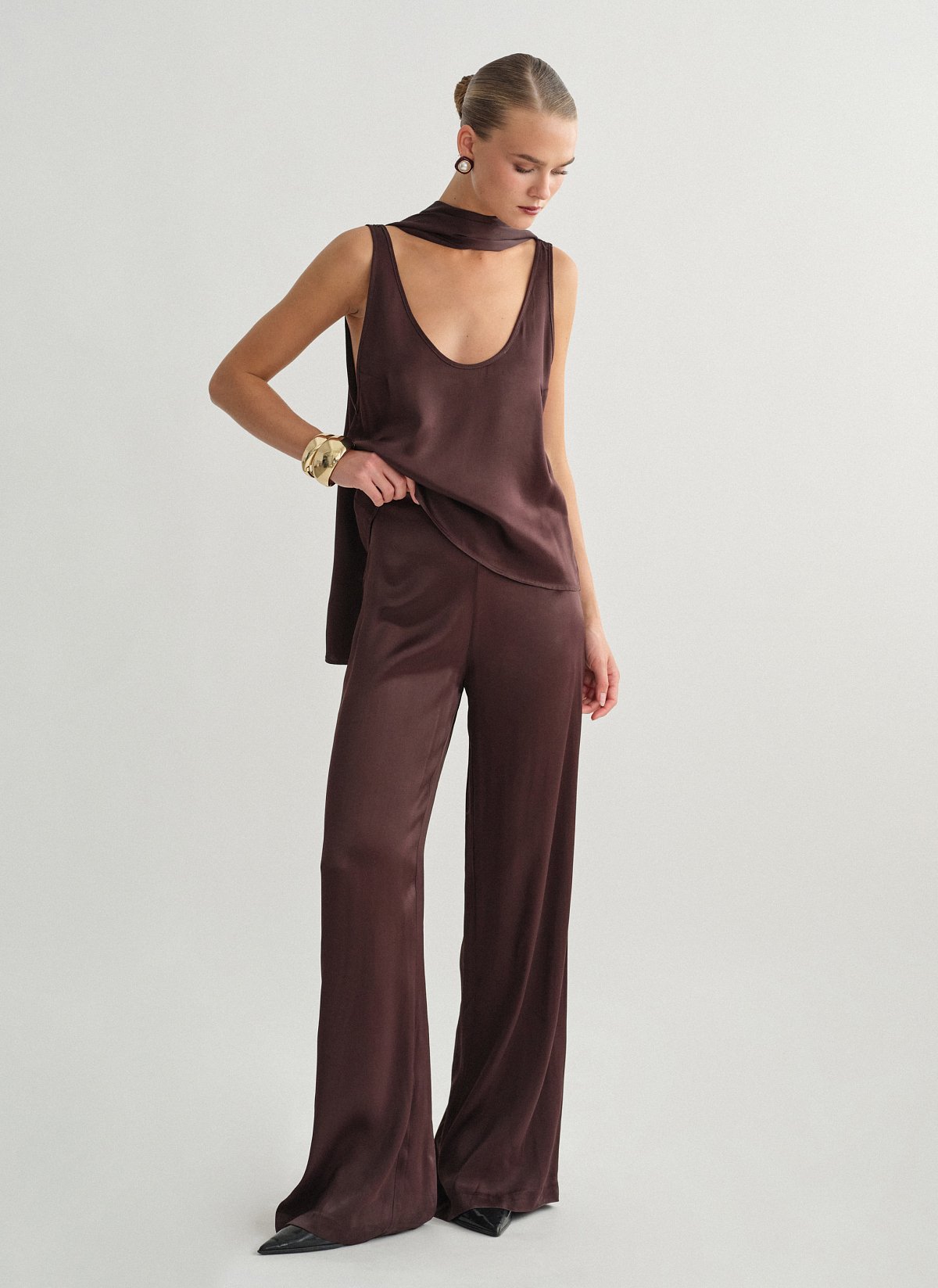 Satin high-waist trousers-0