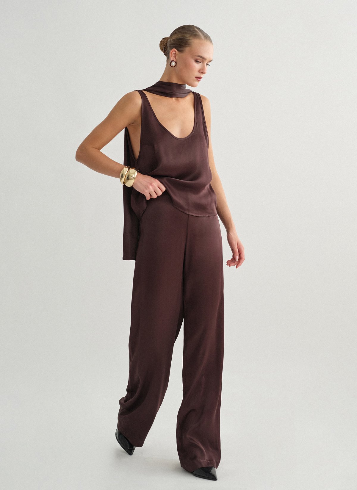 Satin high-waist trousers-1