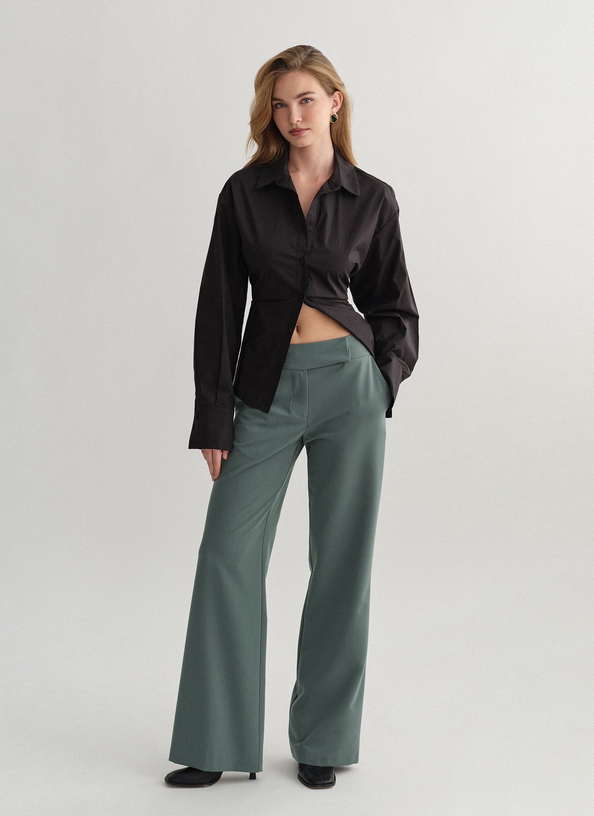 Mid-rise textured trousers-14