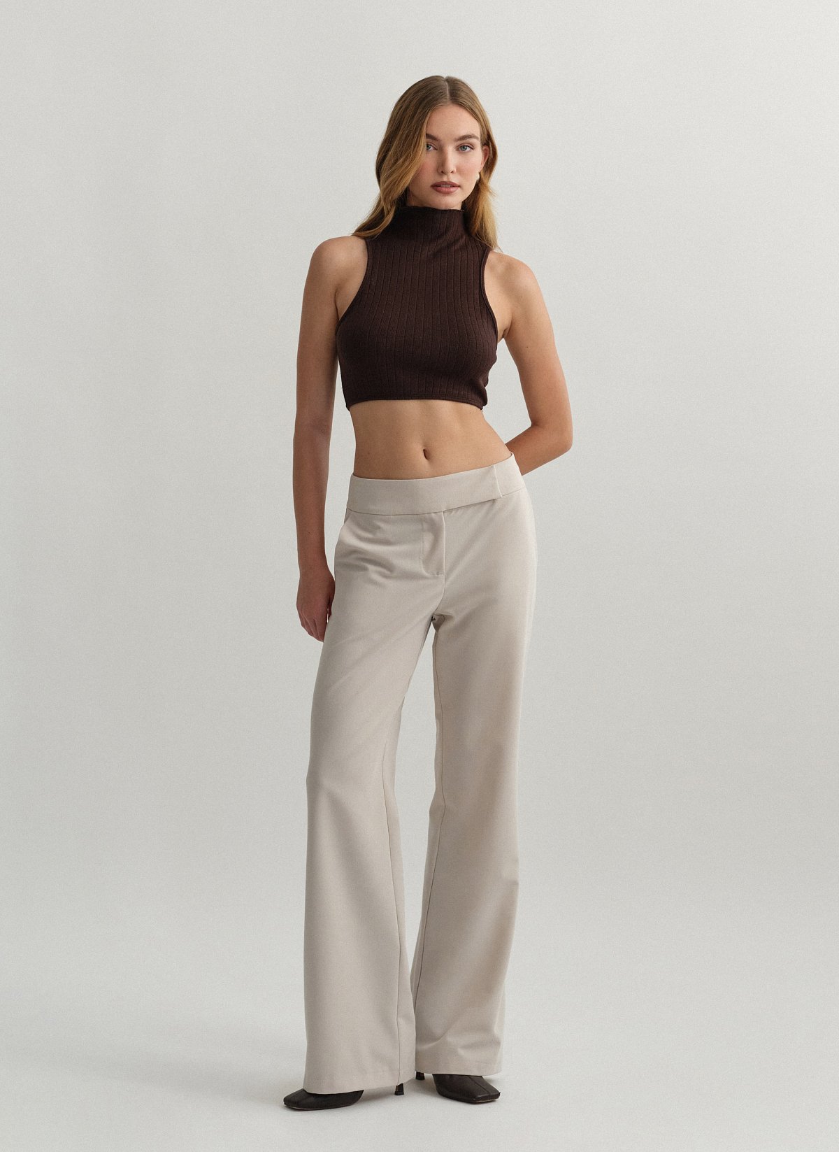 Mid-rise textured trousers-0