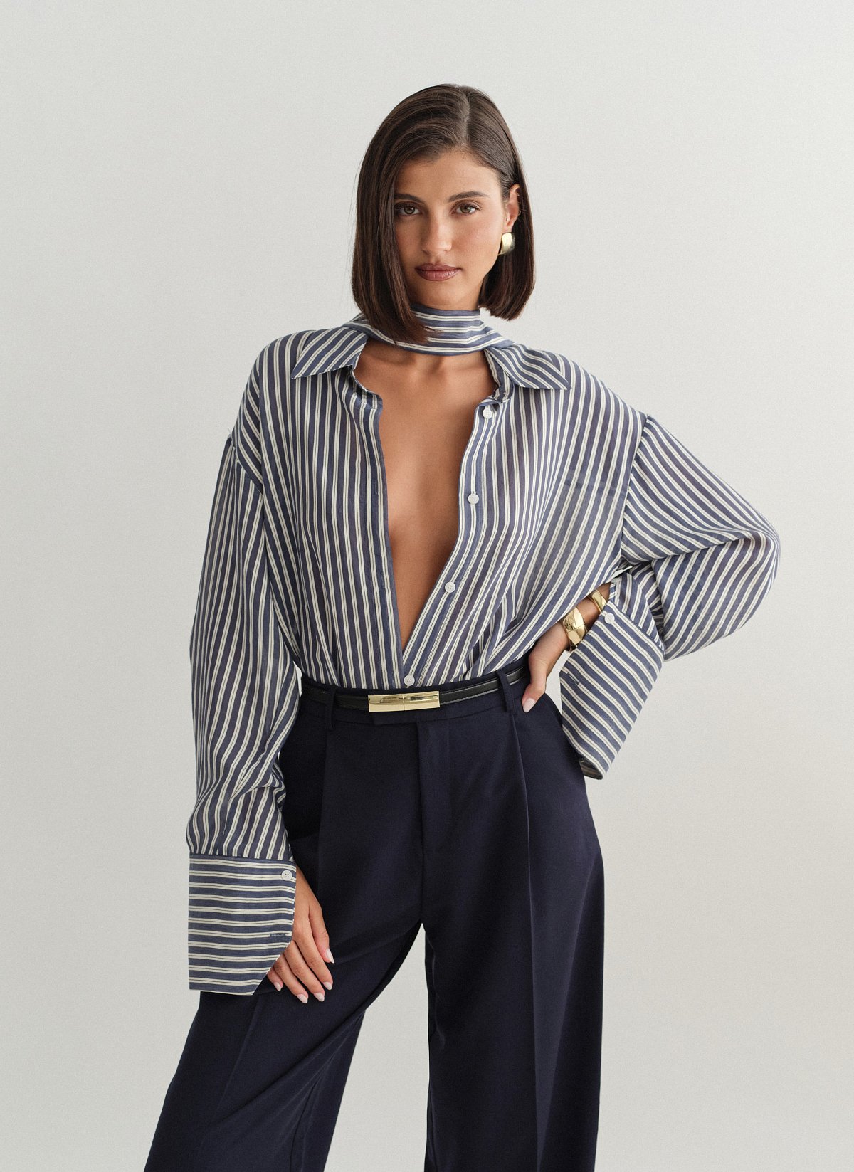 Γυναικείο oversized ριγέ ημιδιάφανο πουκάμισο