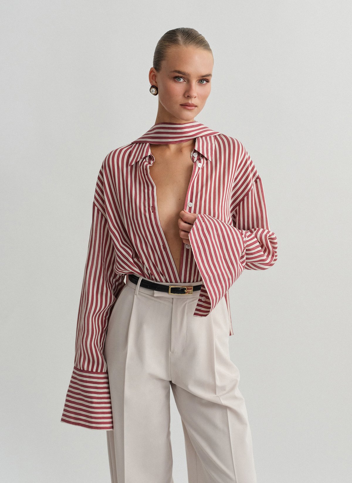 Γυναικείο oversized ριγέ ημιδιάφανο πουκάμισο