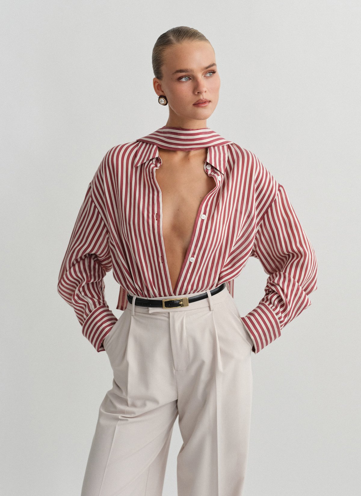 Γυναικείο oversized ριγέ ημιδιάφανο πουκάμισο