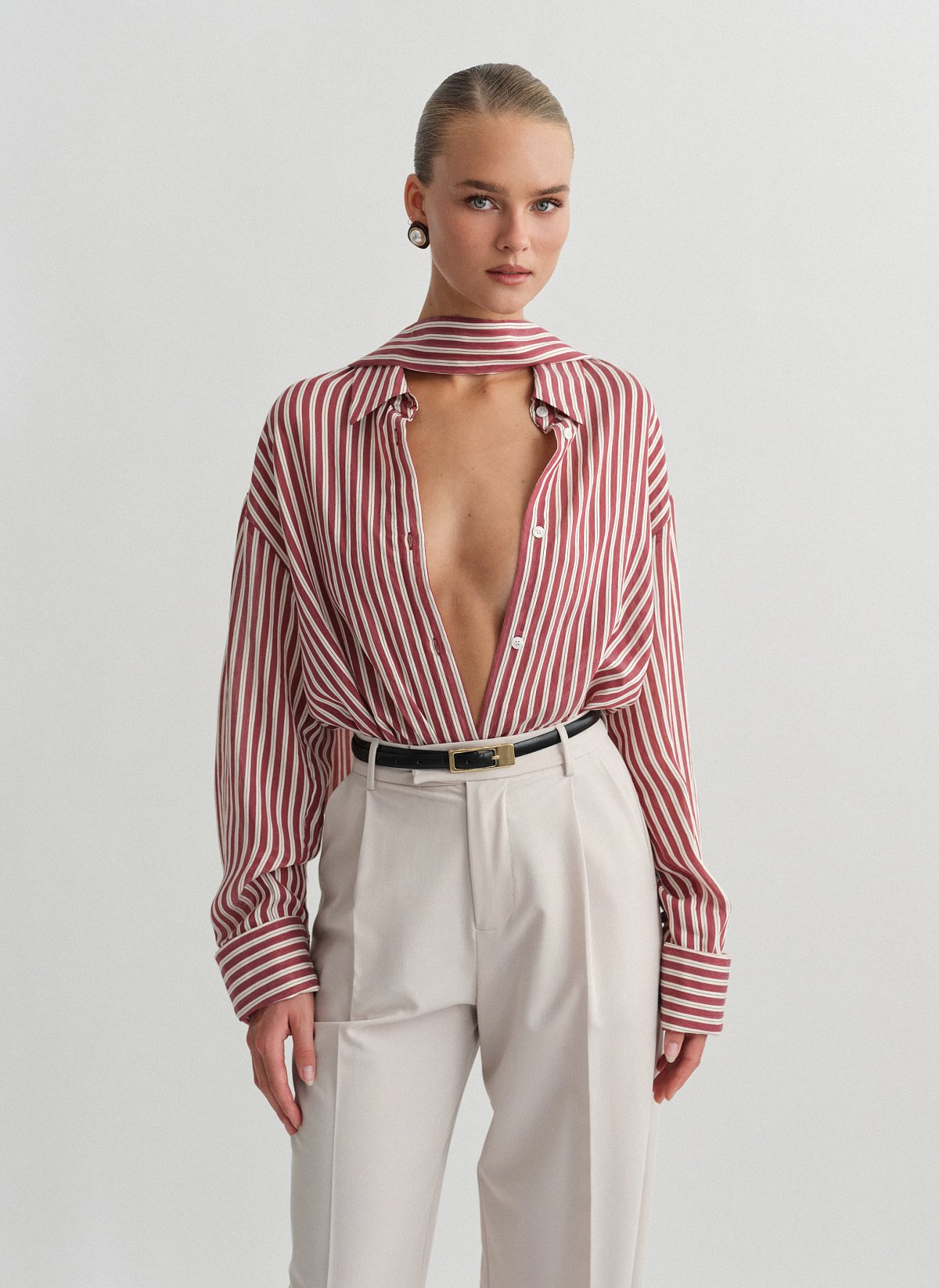 Γυναικείο oversized ριγέ ημιδιάφανο πουκάμισο