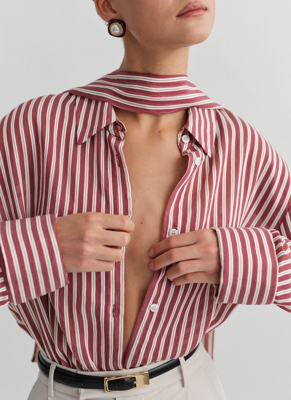 Γυναικείο oversized ριγέ ημιδιάφανο πουκάμισο