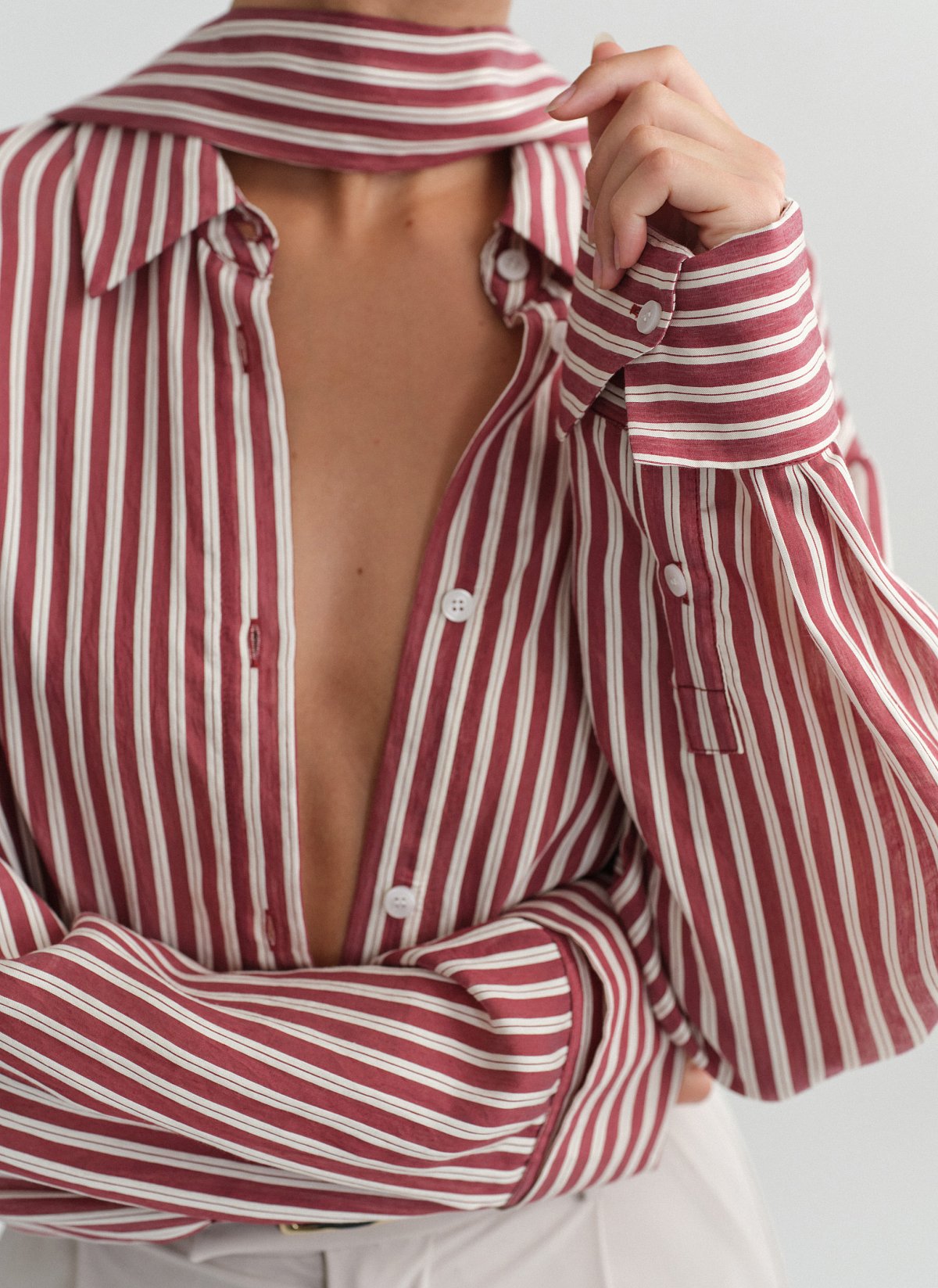 Γυναικείο oversized ριγέ ημιδιάφανο πουκάμισο