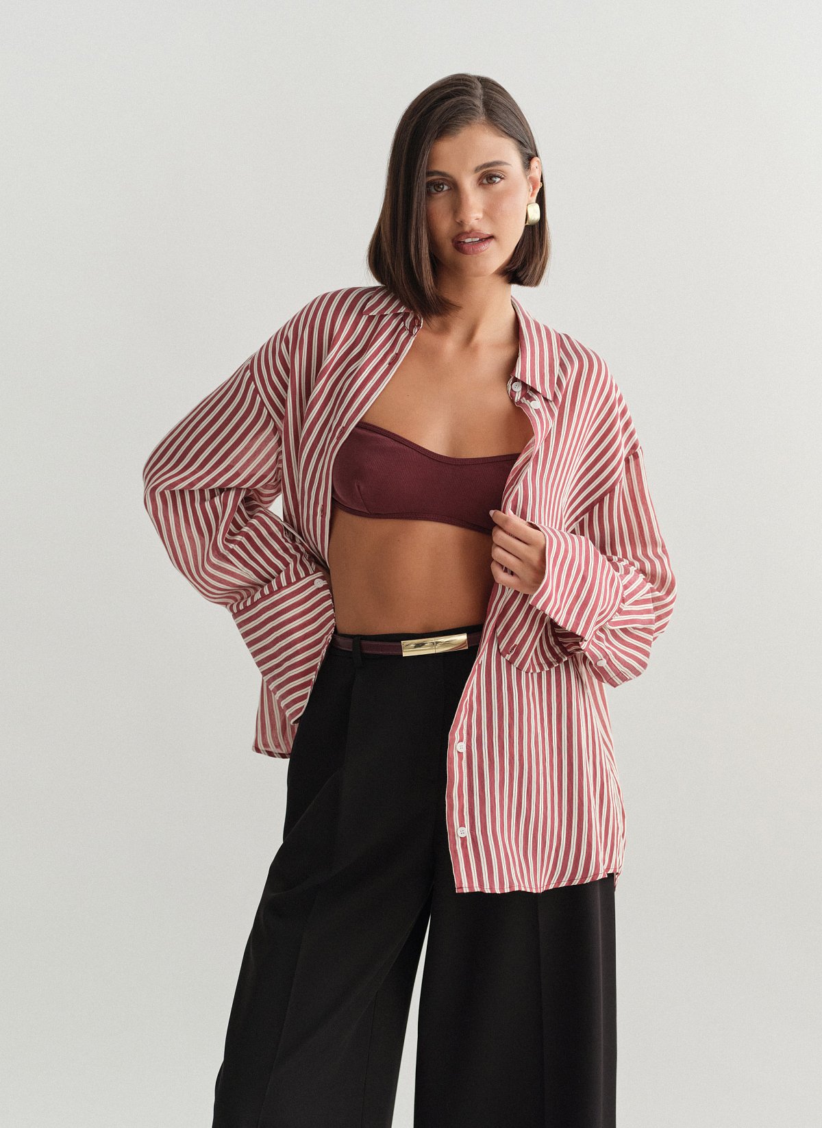 Γυναικείο oversized ριγέ ημιδιάφανο πουκάμισο