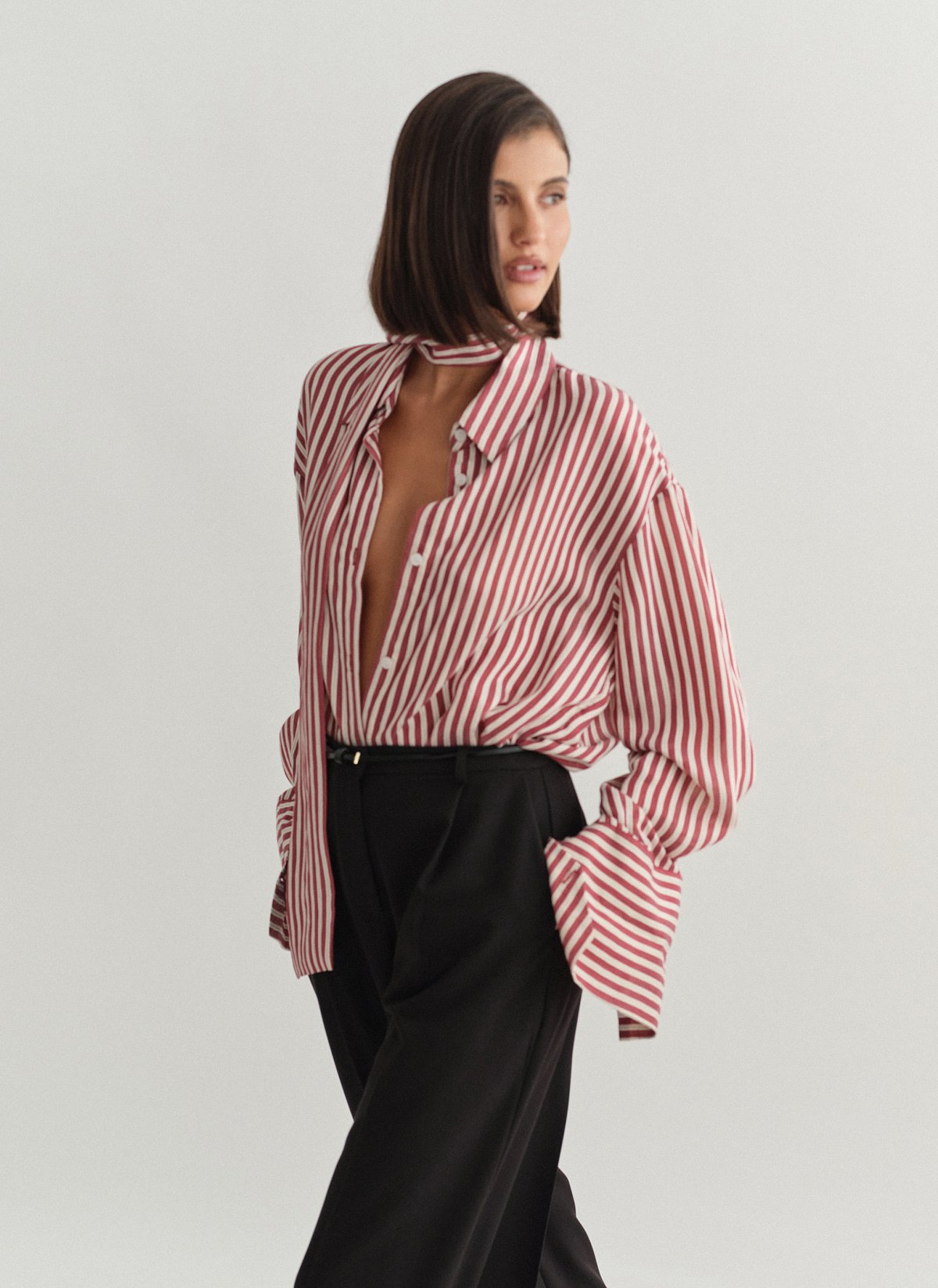 Γυναικείο oversized ριγέ ημιδιάφανο πουκάμισο