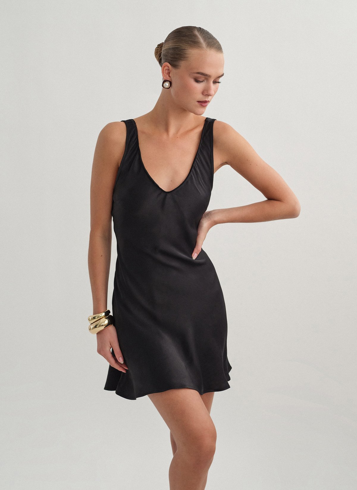 Satin sleeveless mini dress-1