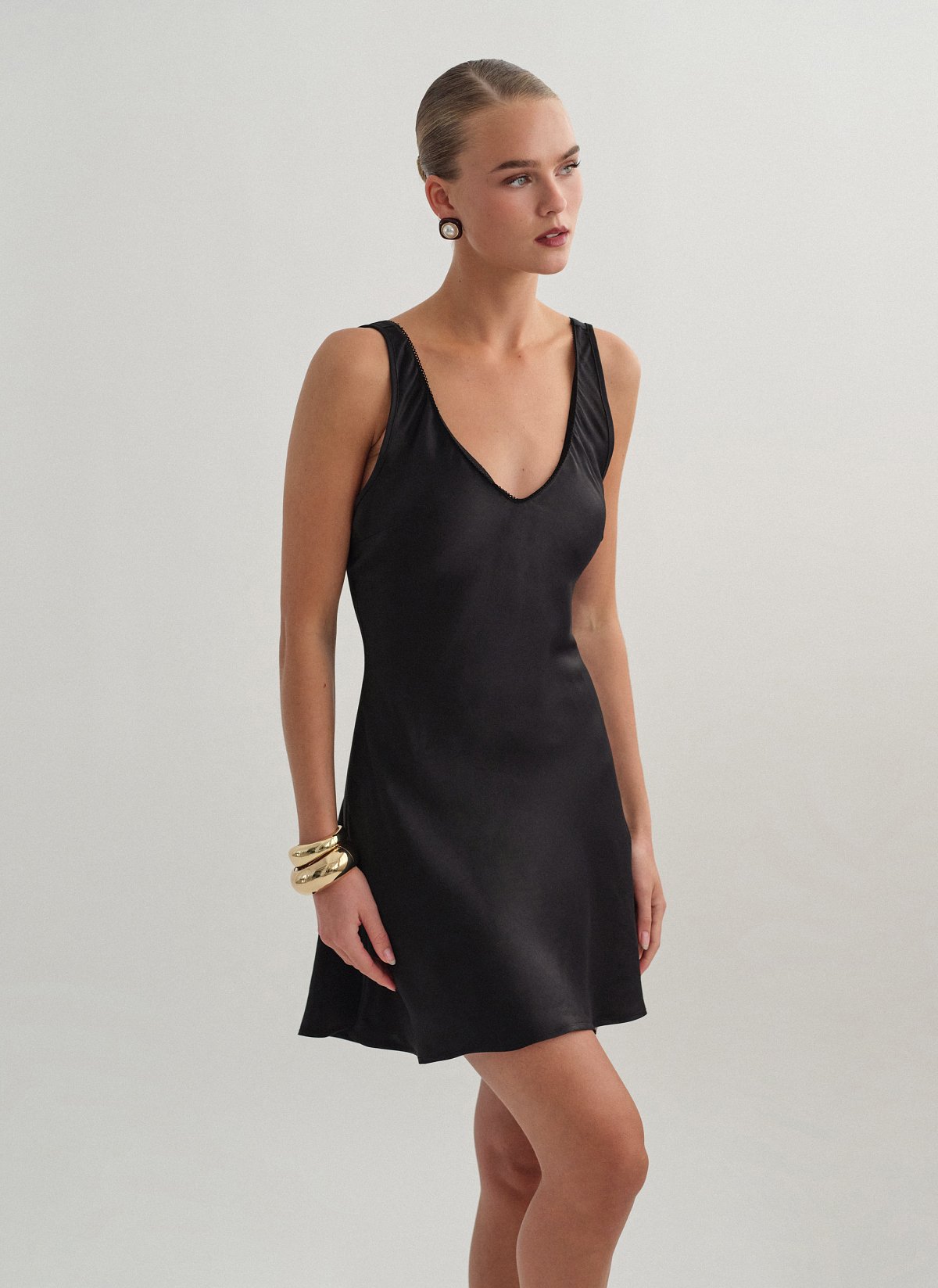 Satin sleeveless mini dress-0