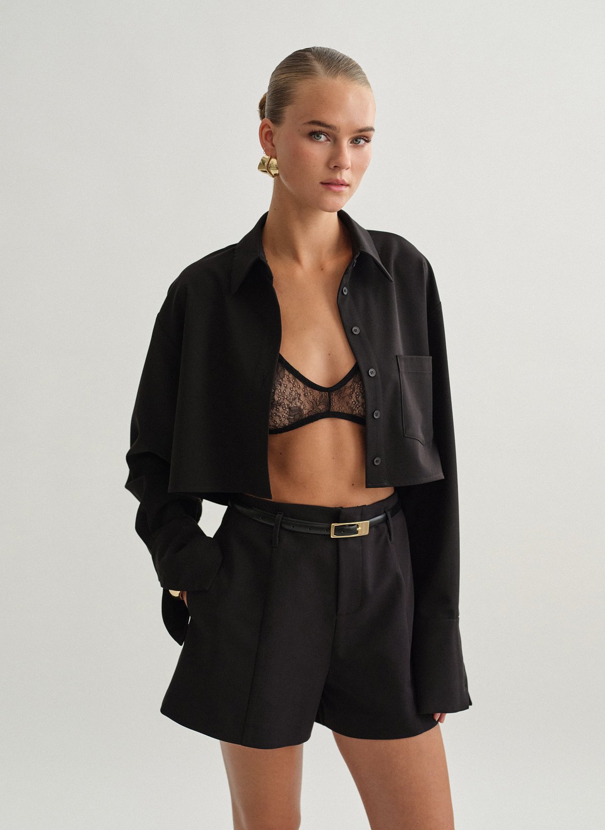 Γυναικείο υφασμάτινο cropped πουκάμισο