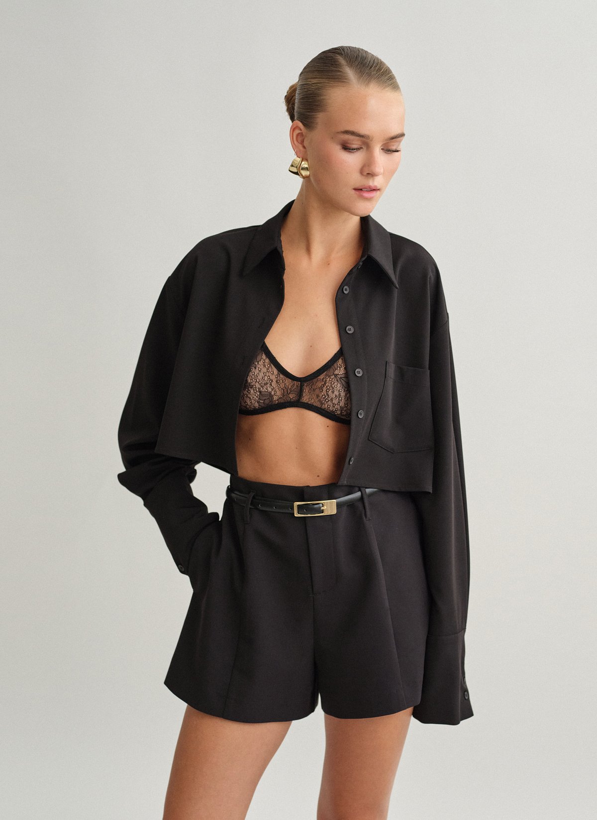 Γυναικείο υφασμάτινο cropped πουκάμισο