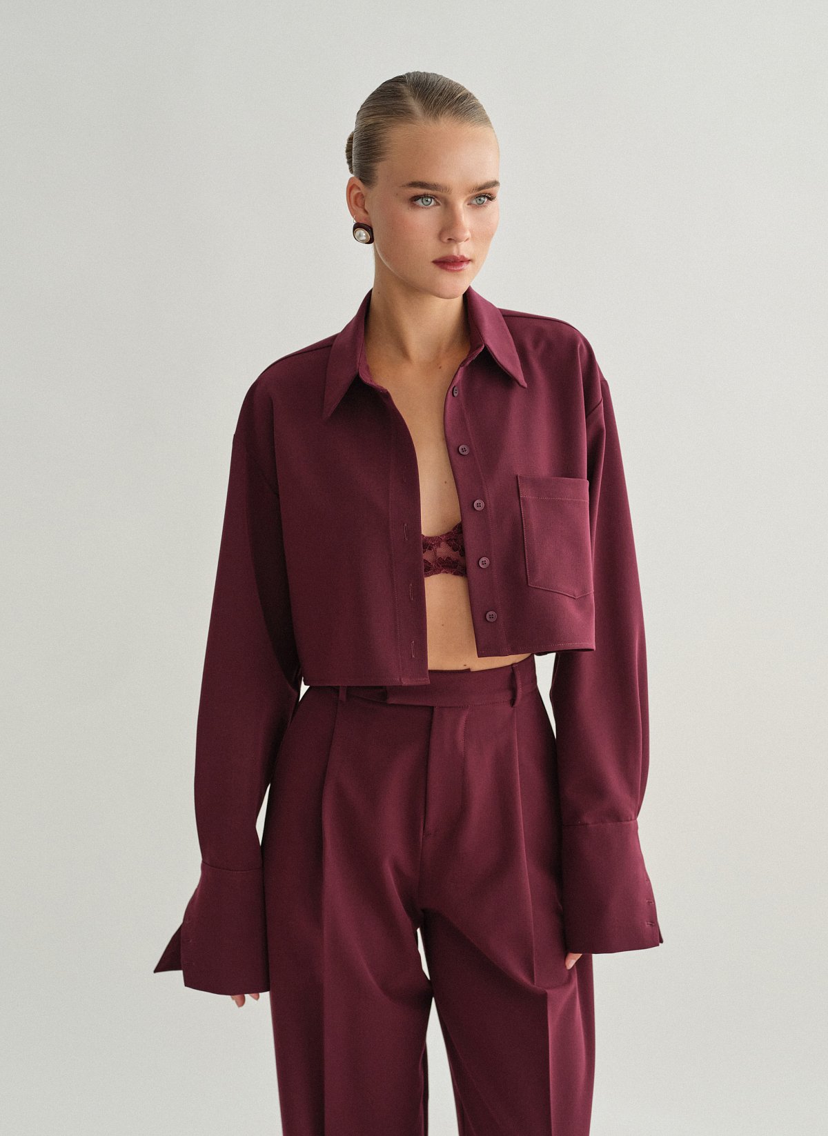 Γυναικείο υφασμάτινο cropped πουκάμισο