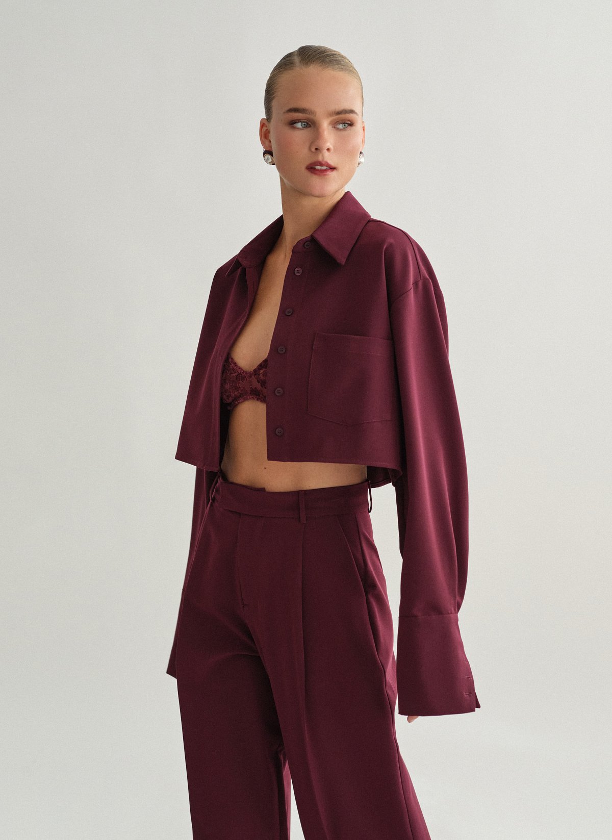 Γυναικείο υφασμάτινο cropped πουκάμισο