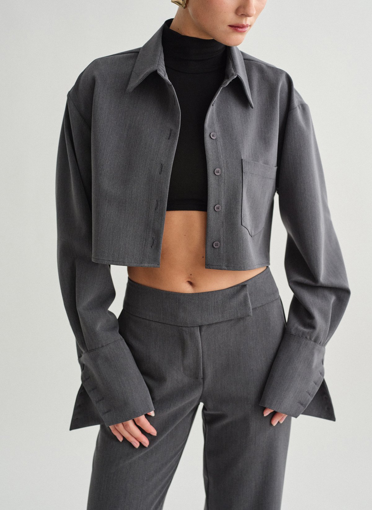 Γυναικείο υφασμάτινο cropped πουκάμισο