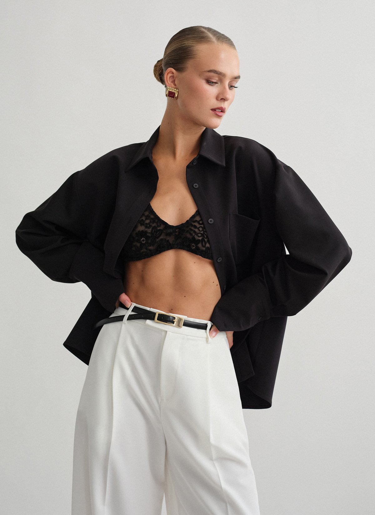 Γυναικείο υφασμάτινο oversized πουκάμισο