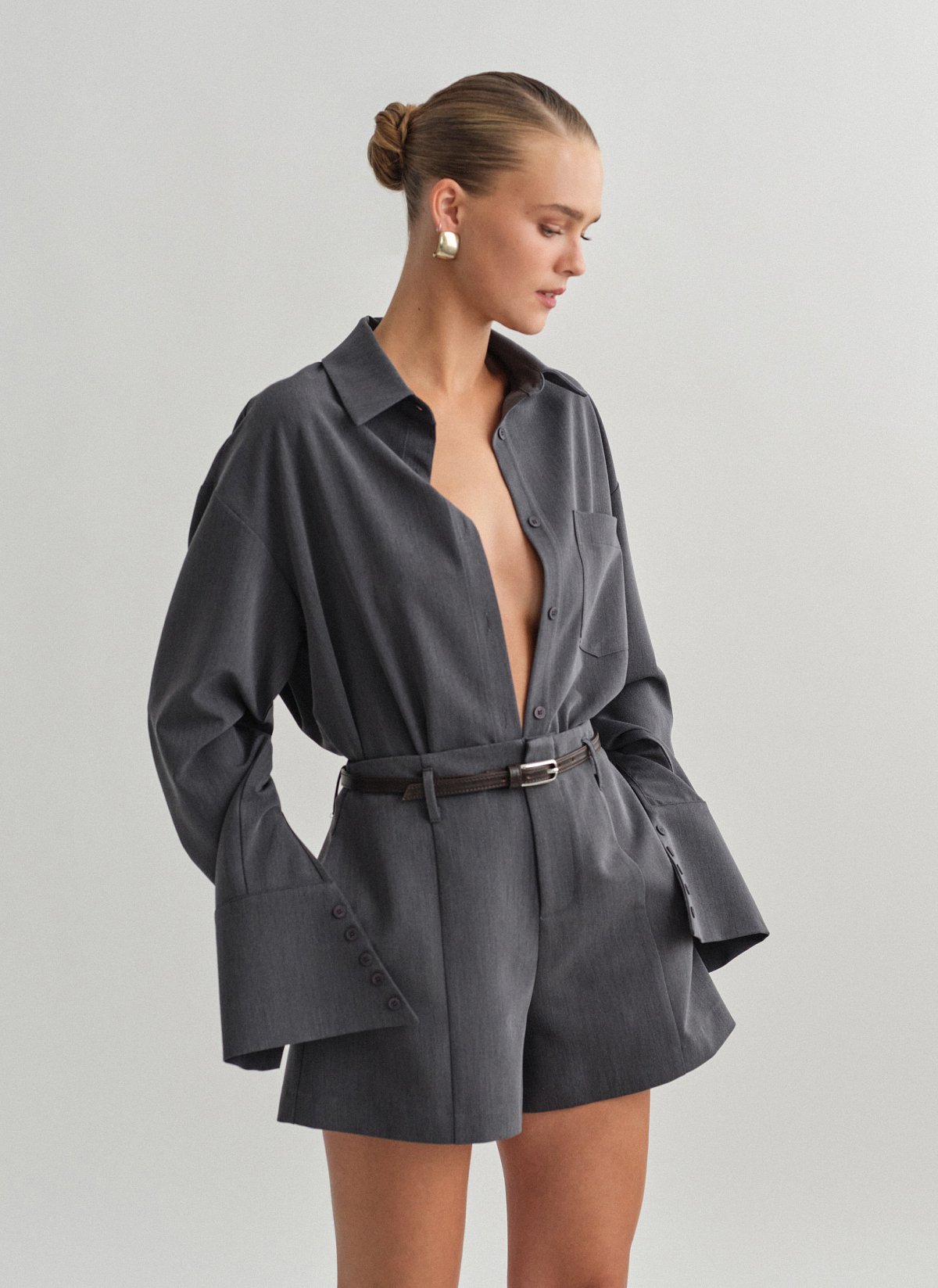 Γυναικείο υφασμάτινο oversized πουκάμισο