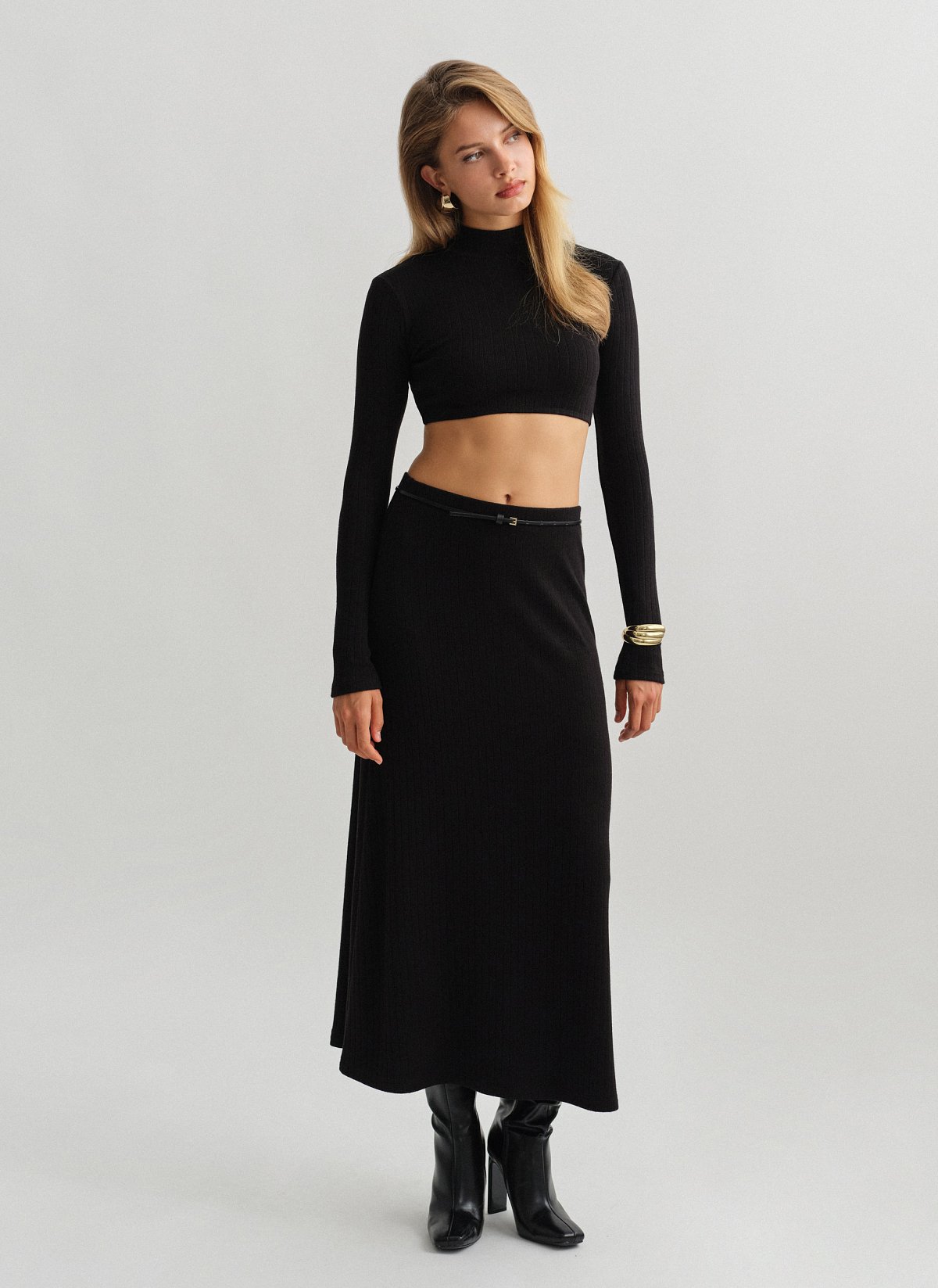 Γυναικεία ελαστική μακριά πλεκτή ριπ φούστα