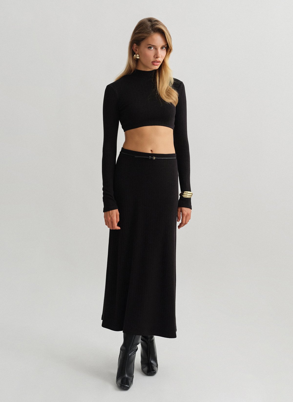 Γυναικεία ελαστική μακριά πλεκτή ριπ φούστα