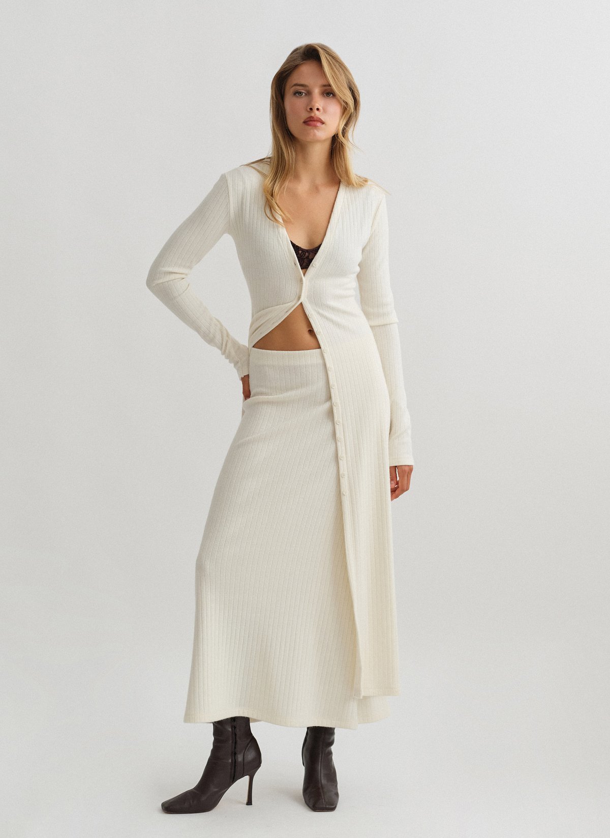 Γυναικεία ελαστική μακριά πλεκτή ριπ φούστα