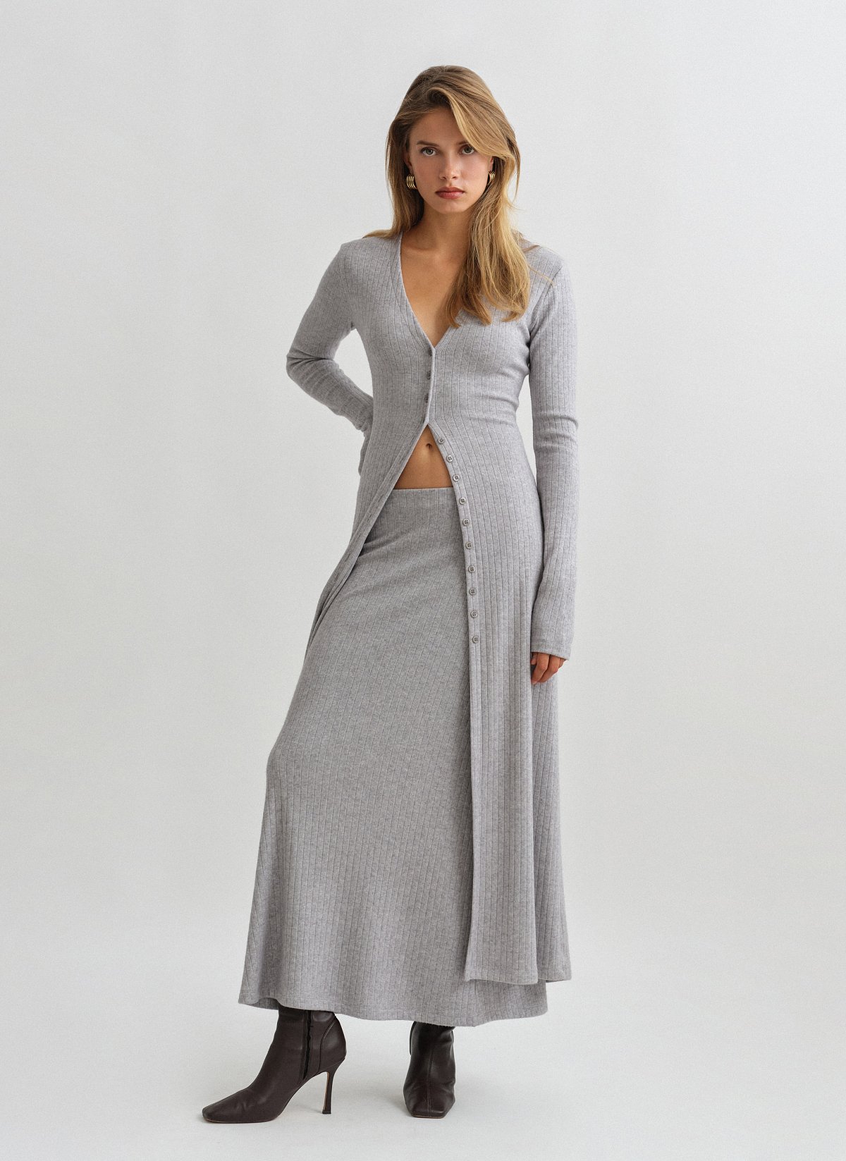 Γυναικεία ελαστική μακριά πλεκτή ριπ φούστα