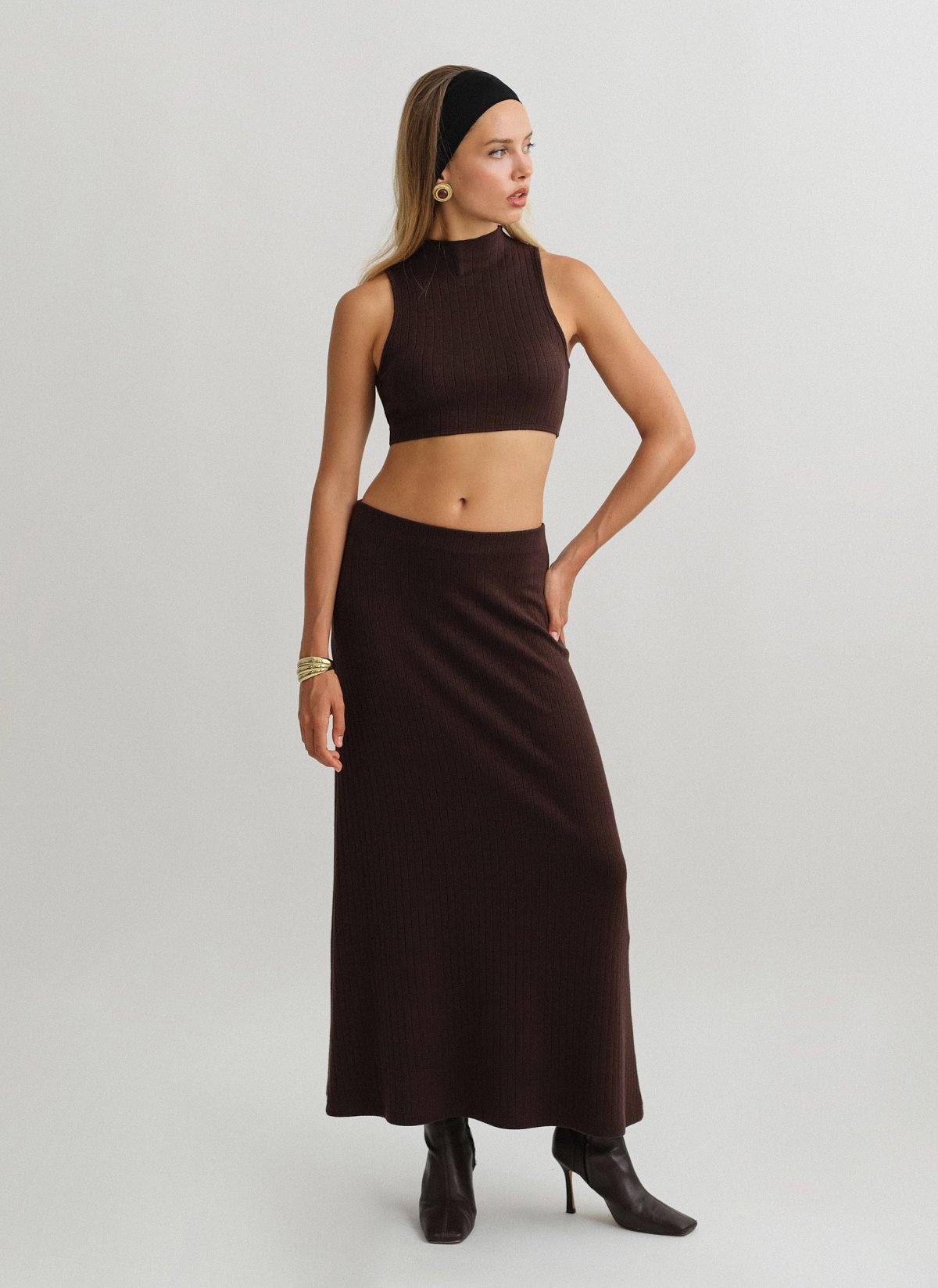 Γυναικεία ελαστική μακριά πλεκτή ριπ φούστα