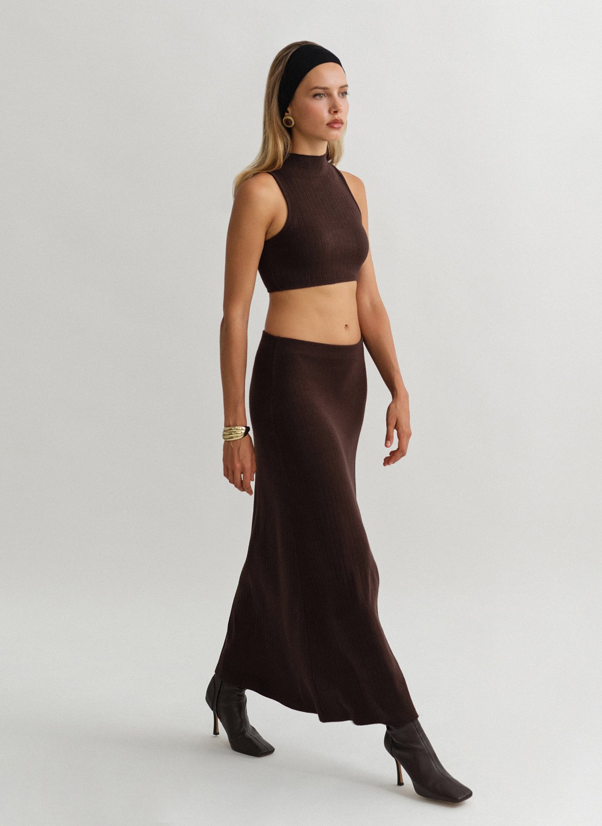 Γυναικεία ελαστική μακριά πλεκτή ριπ φούστα