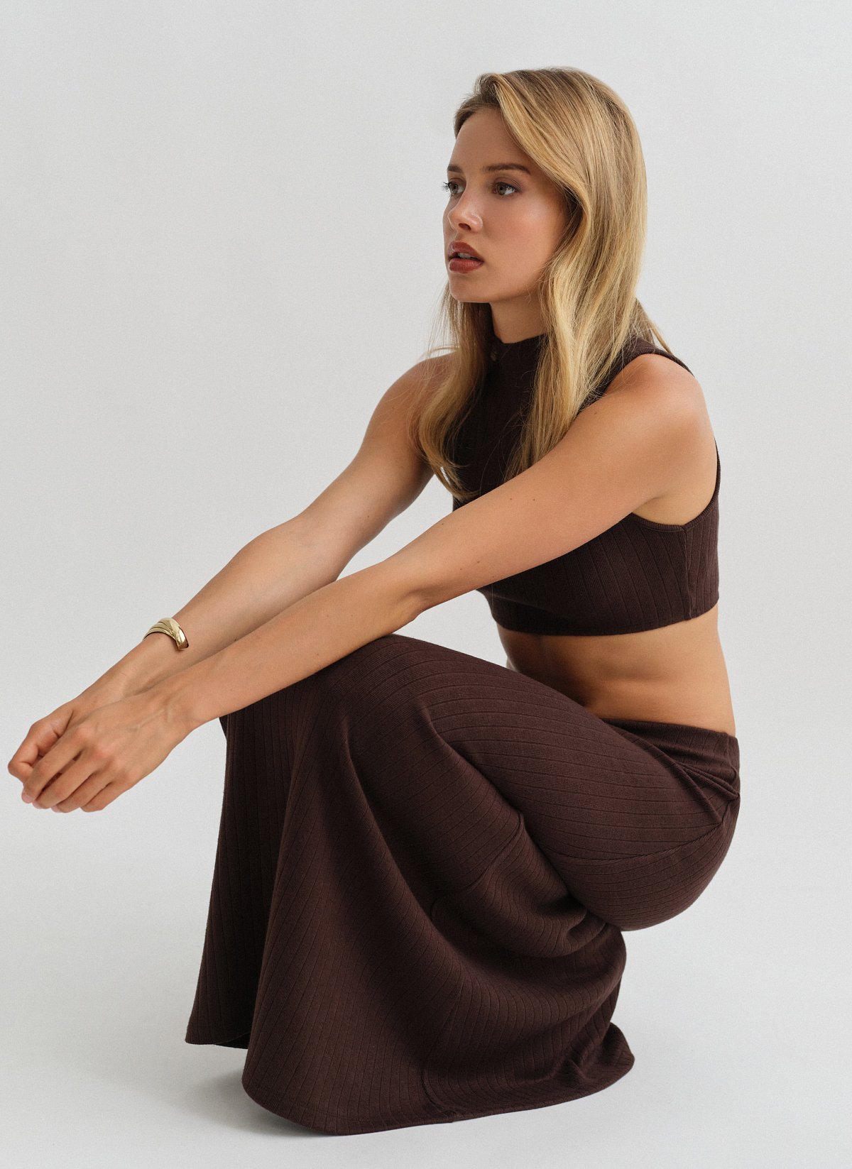 Γυναικεία ελαστική μακριά πλεκτή ριπ φούστα