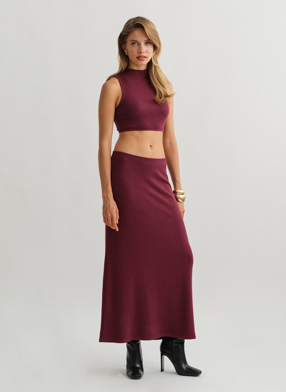 Γυναικεία ελαστική μακριά πλεκτή ριπ φούστα