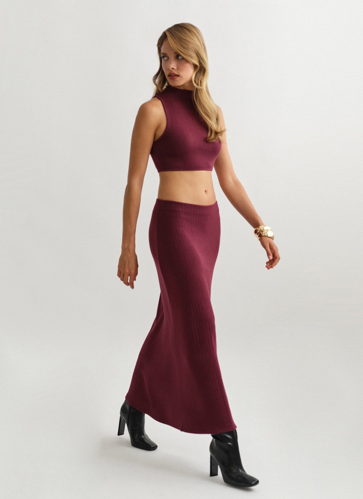 Γυναικεία ελαστική μακριά πλεκτή ριπ φούστα