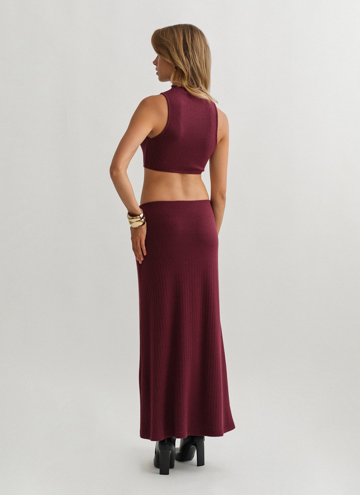 Γυναικεία ελαστική μακριά πλεκτή ριπ φούστα