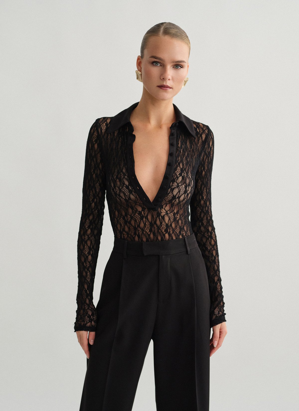 Lace longsleeve bodysuit with collar-5