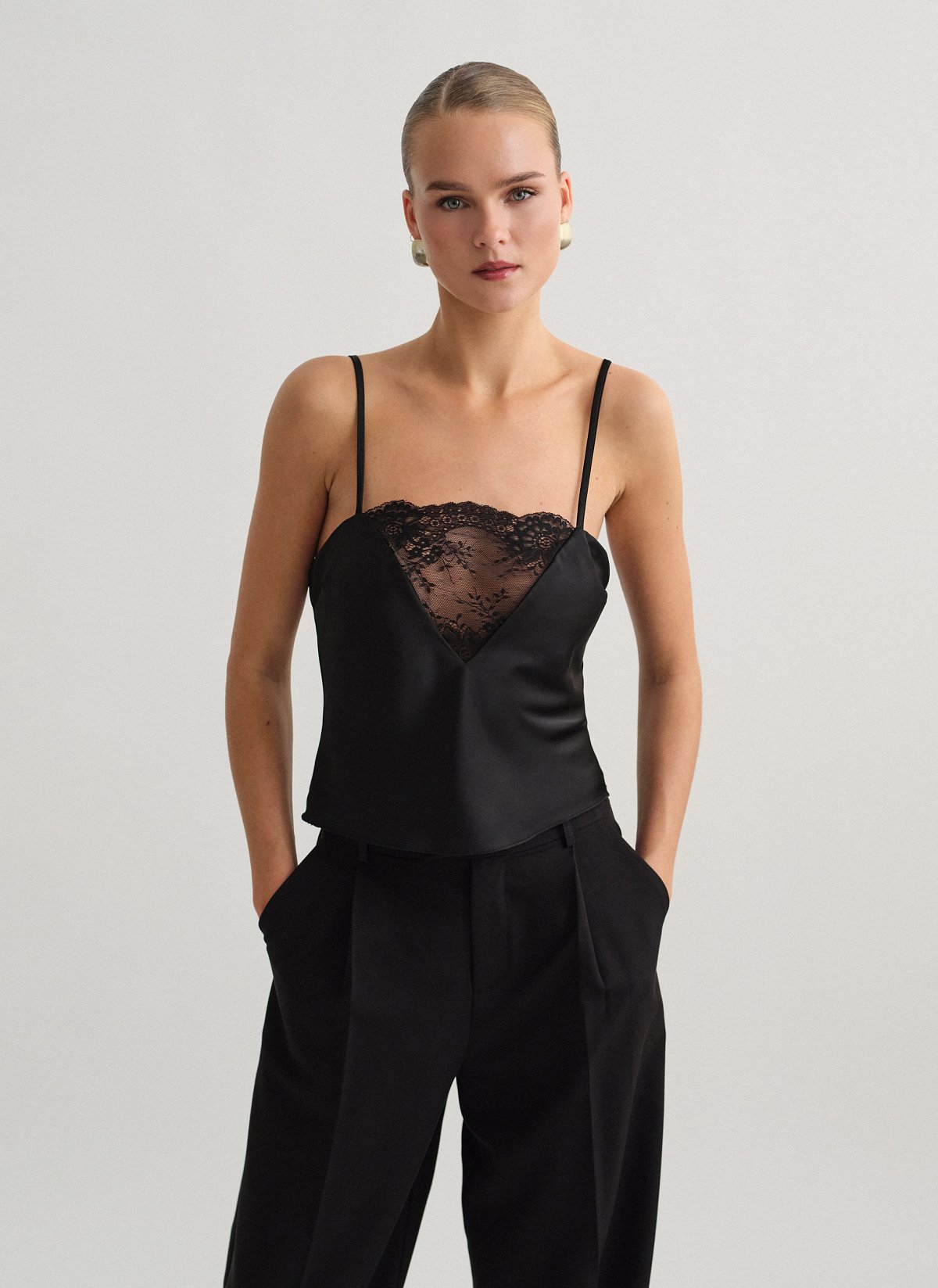 Satin top with lace detail-5