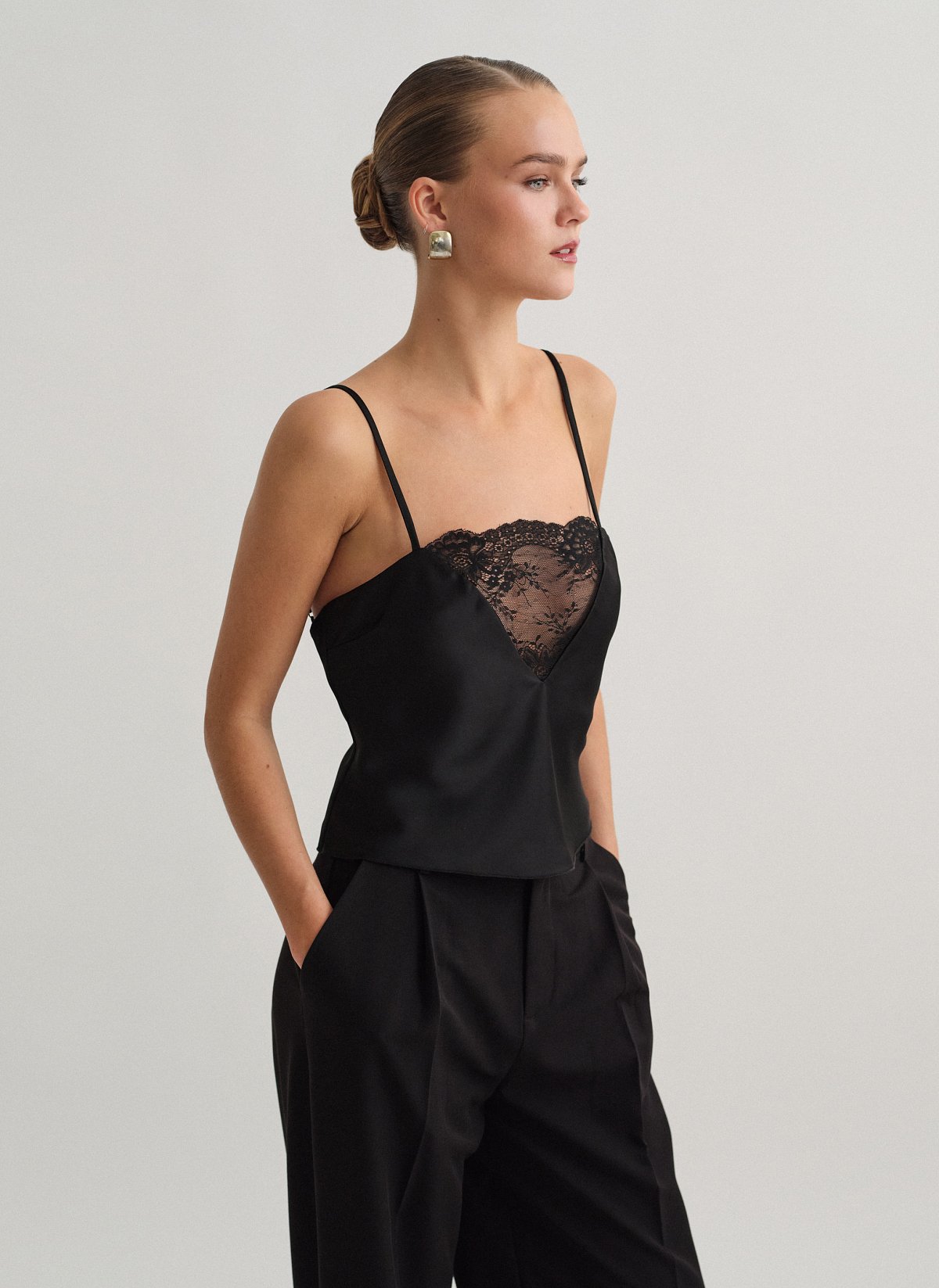 Satin top with lace detail-4