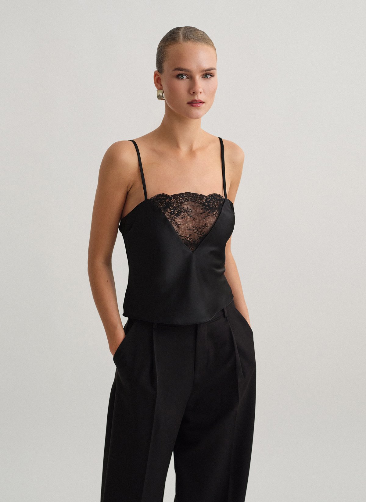 Satin top with lace detail-3