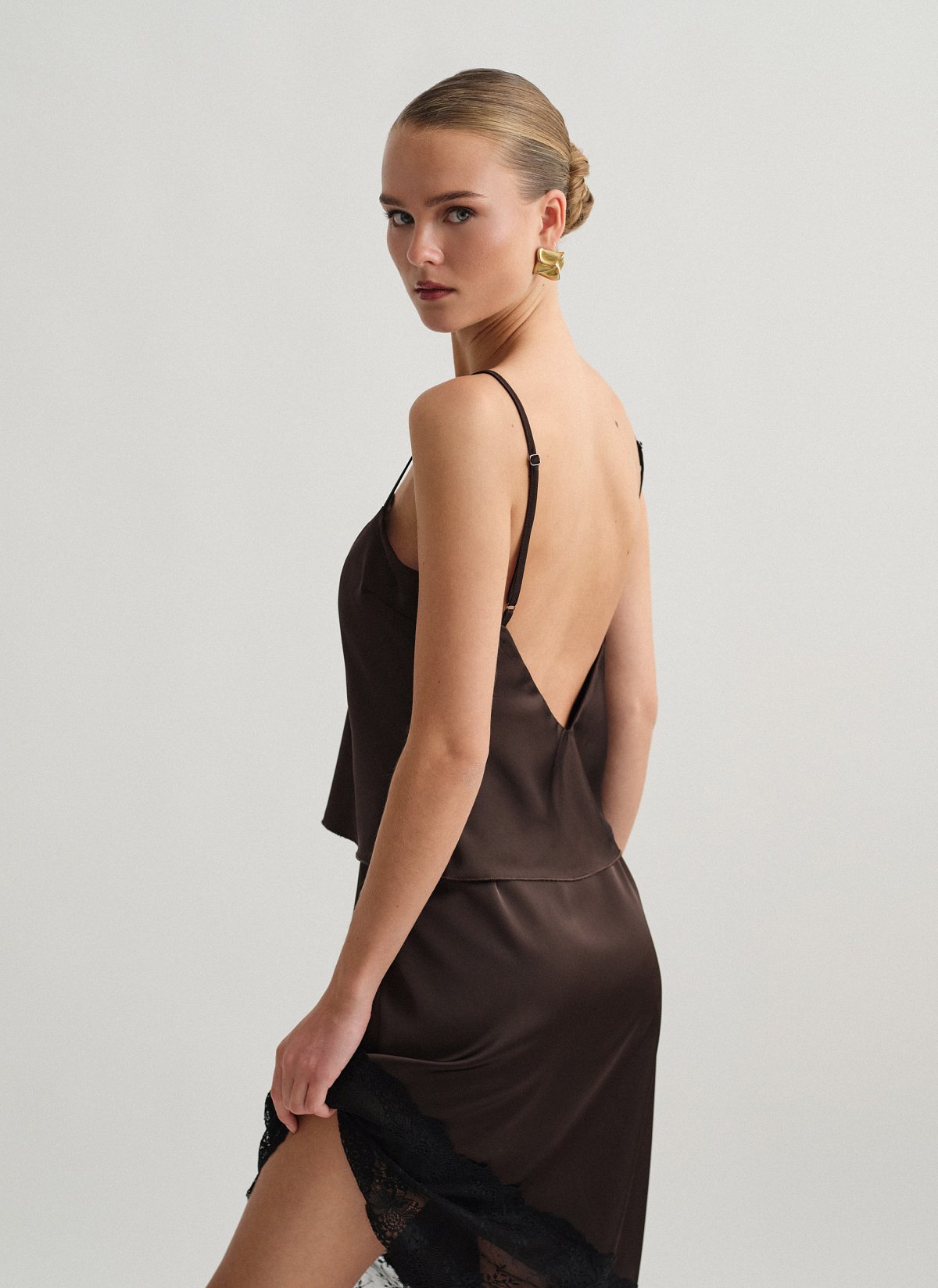 Satin top with lace detail-2