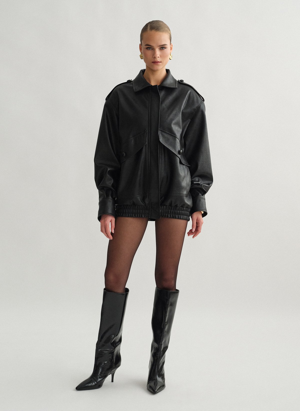 Oversized τζάκετ σε όψη δέρματος