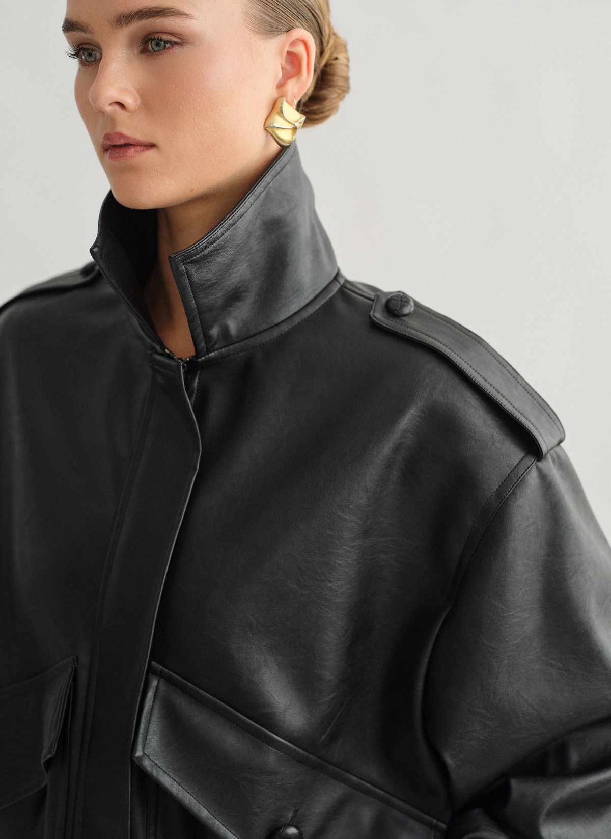 Oversized τζάκετ σε όψη δέρματος