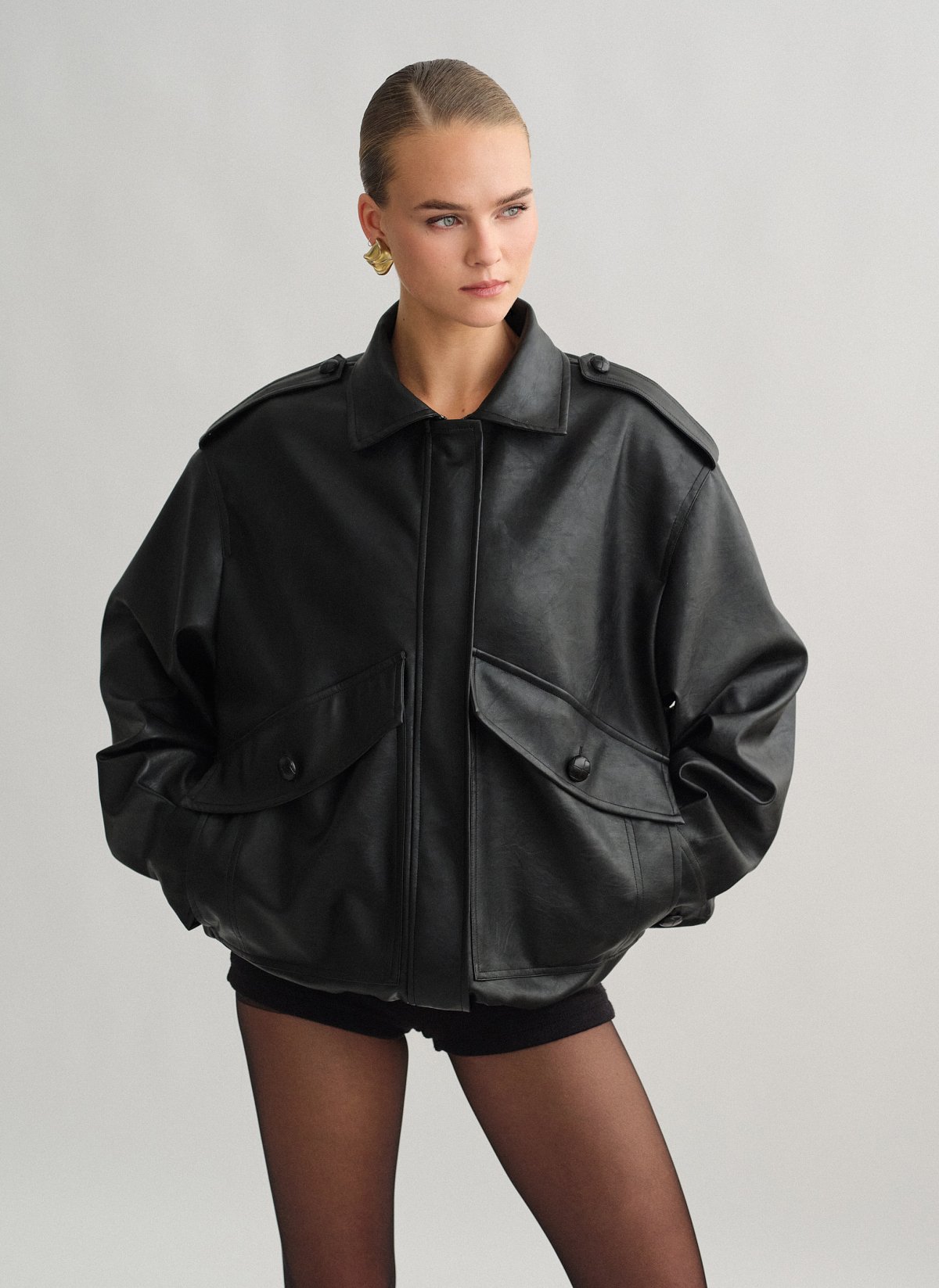 Oversized τζάκετ σε όψη δέρματος