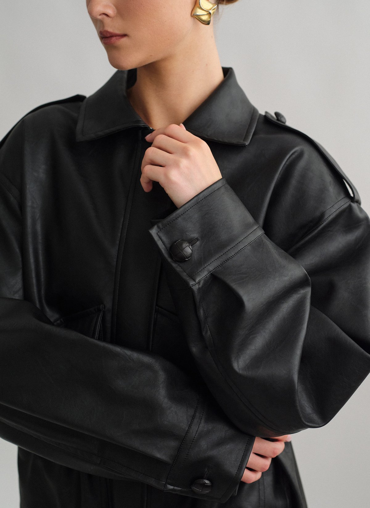 Oversized τζάκετ σε όψη δέρματος