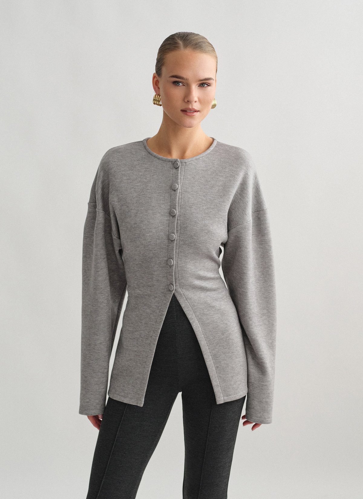 Γυναικεία πλεκτή μακρυμάνικη ζακέτα με δέσιμο