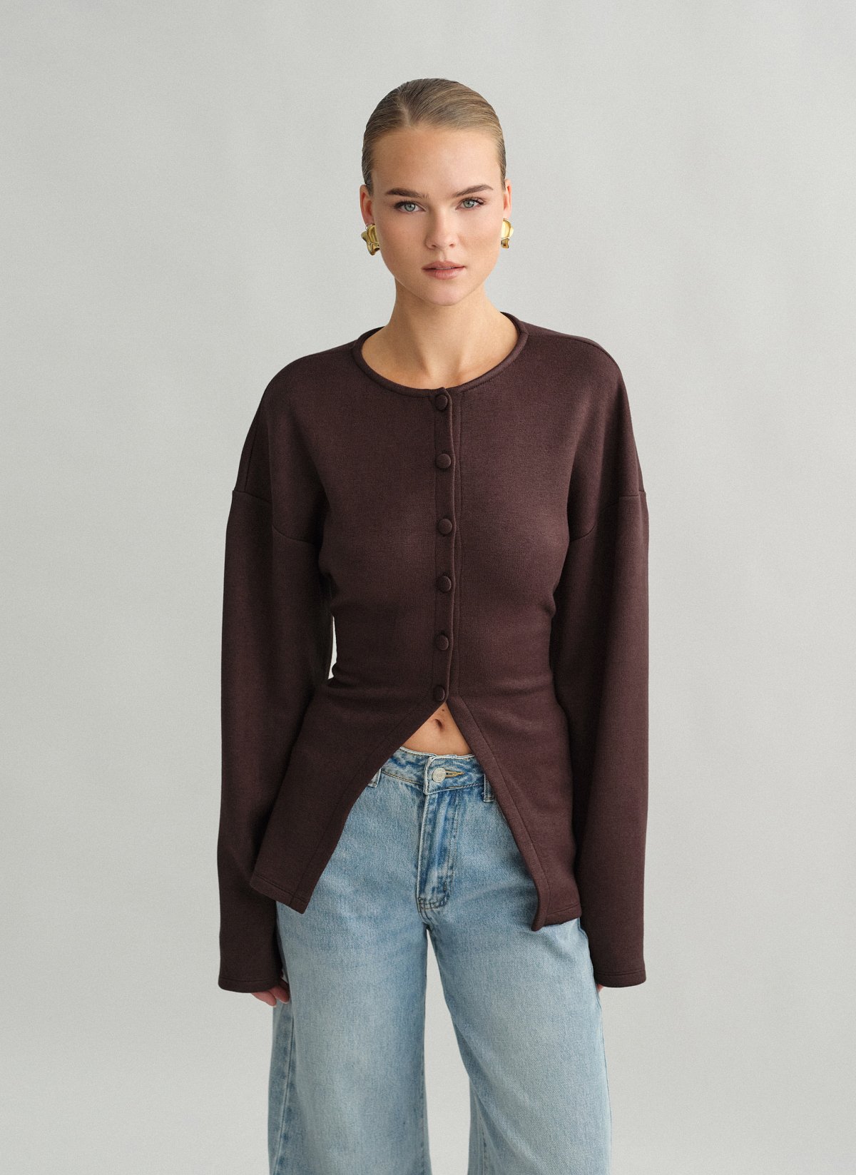 Γυναικεία πλεκτή μακρυμάνικη ζακέτα με δέσιμο