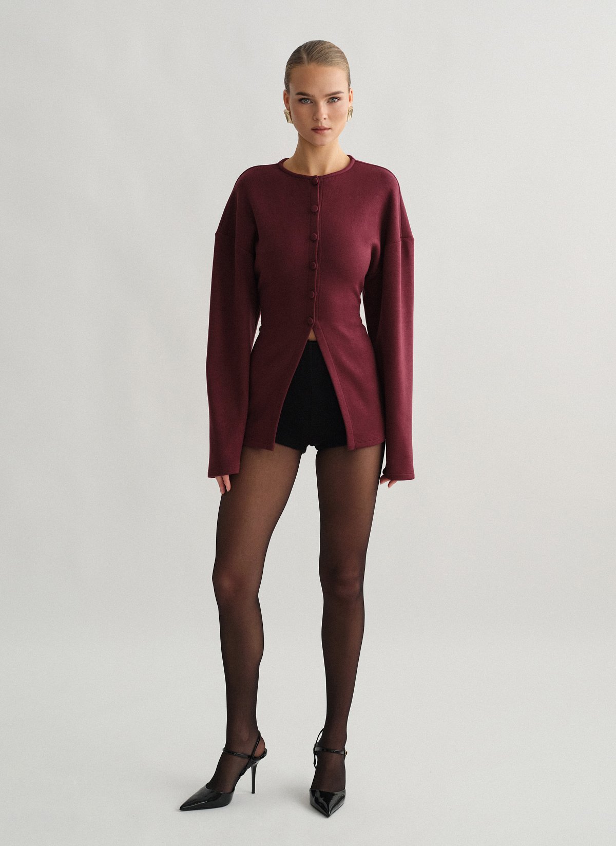 Γυναικεία πλεκτή μακρυμάνικη ζακέτα με δέσιμο