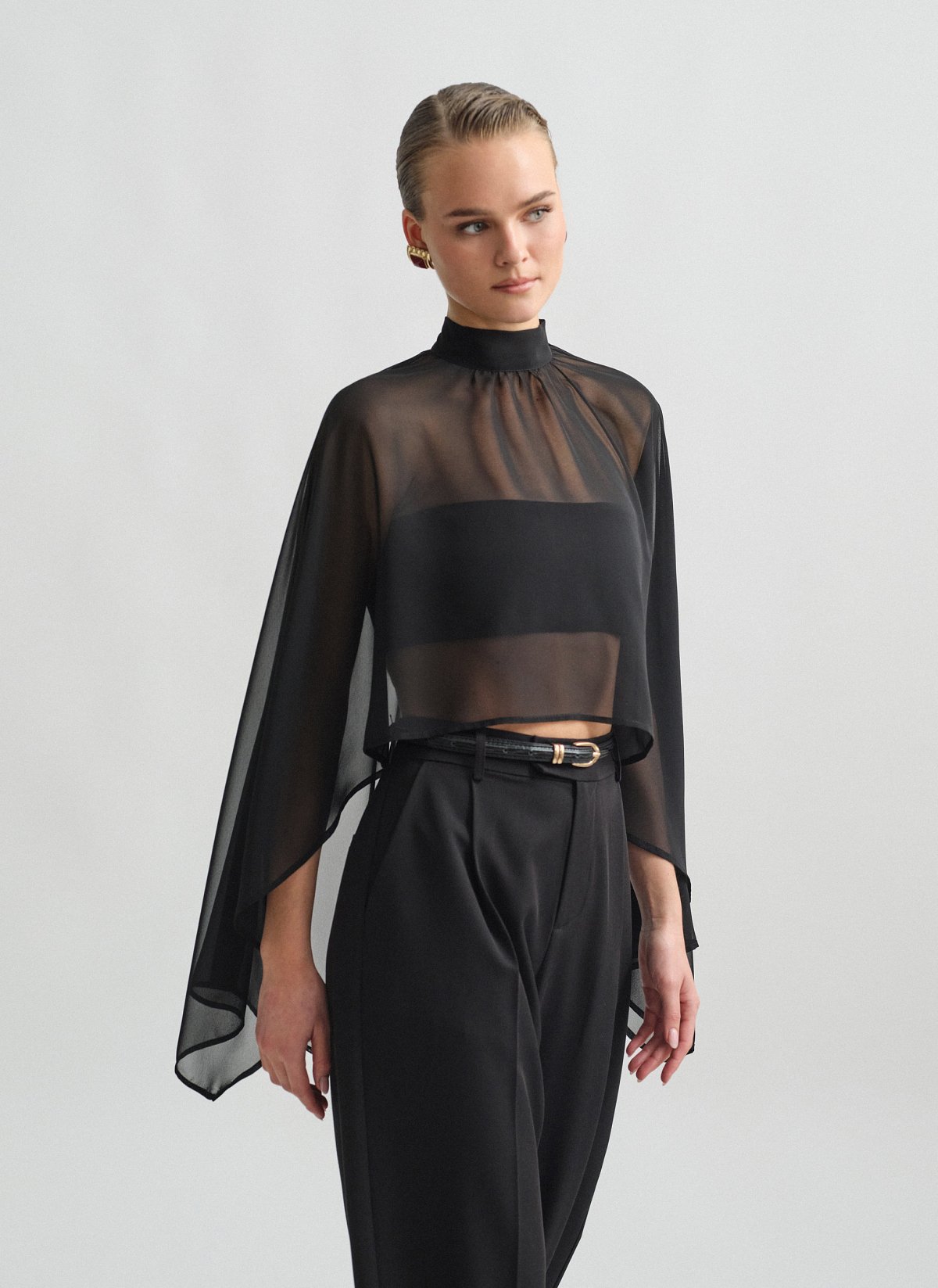 Hμιδιάφανη κάπα με όρθιο γιακά-4