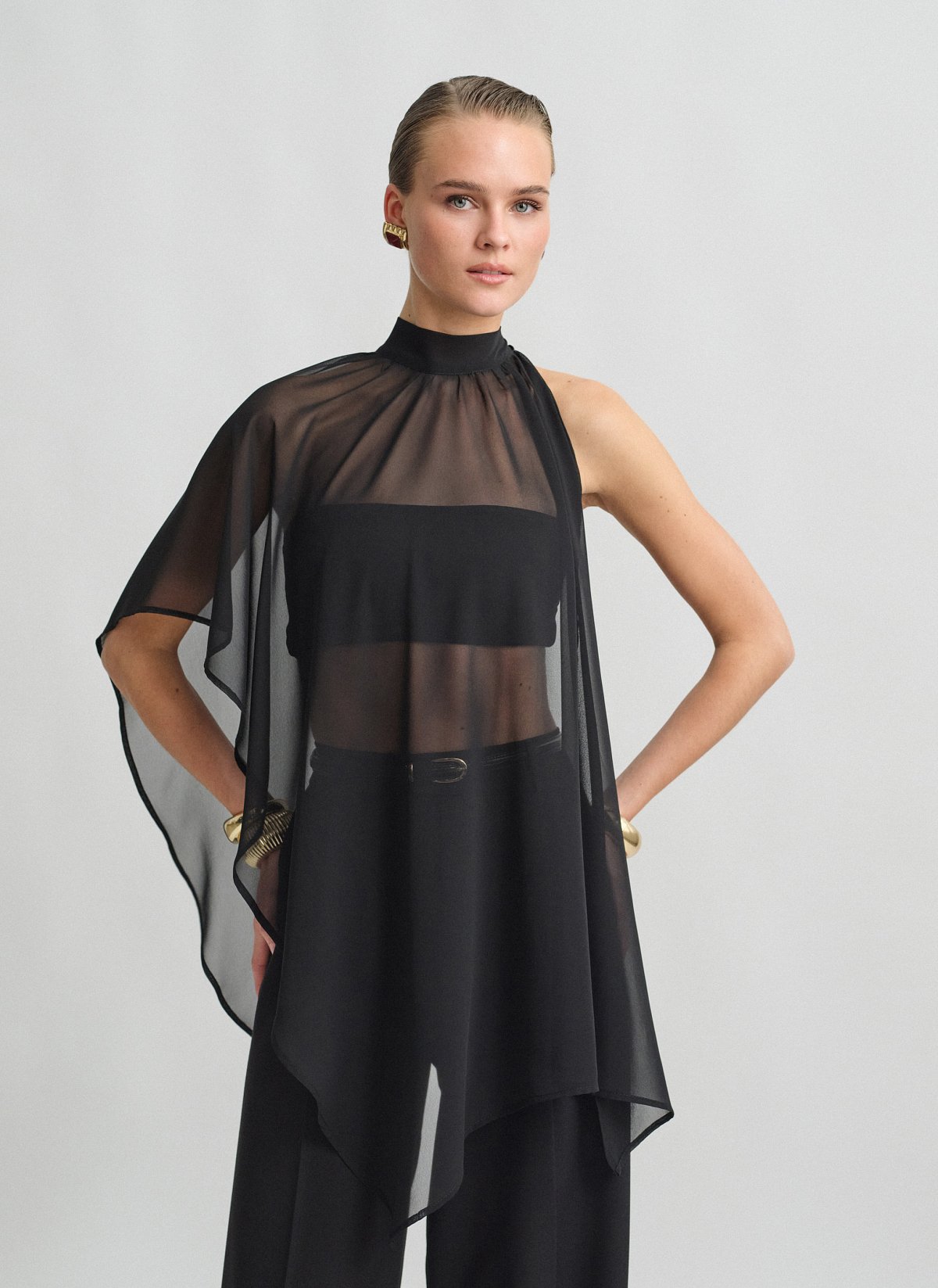 Hμιδιάφανη κάπα με όρθιο γιακά-5