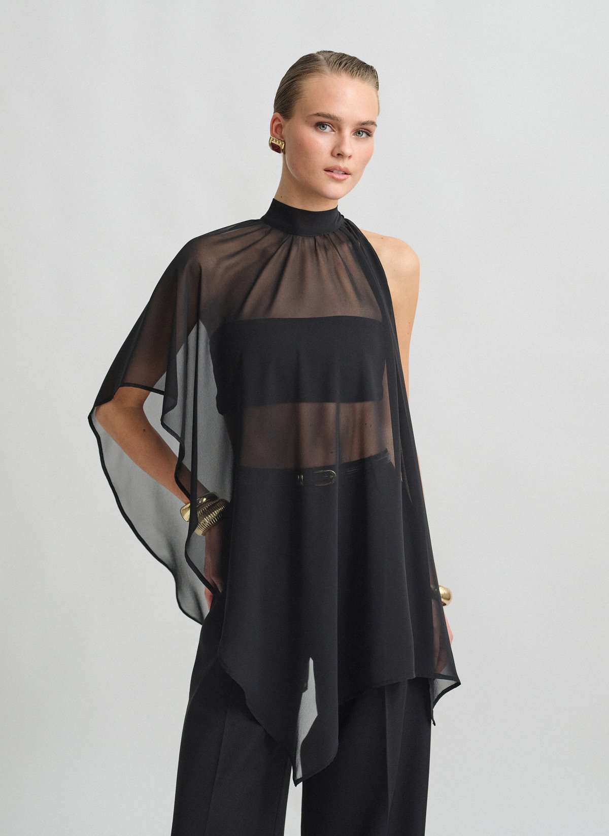 Hμιδιάφανη κάπα με όρθιο γιακά-1